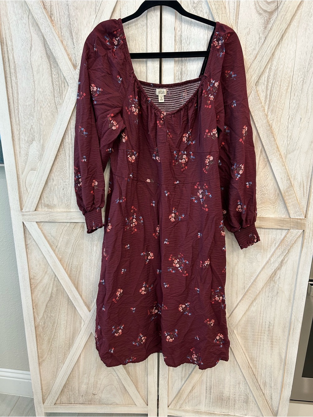 a.n.a Burgundy Floral Midi Dress with Pockets